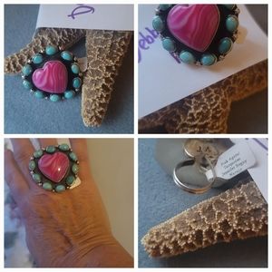 Navajo Pink Agate & Turquoise Heart Ring